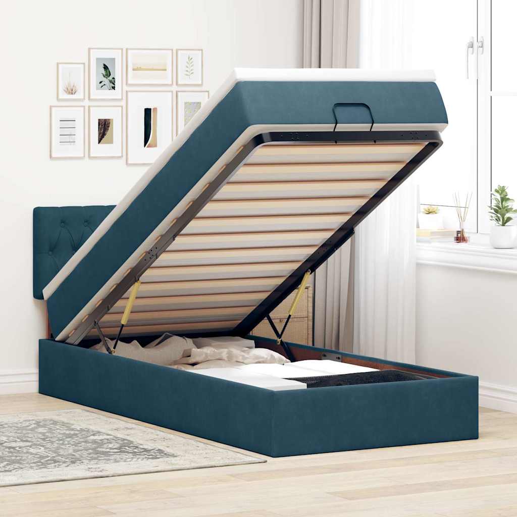 Ottoman bed met matras en LED's 100x200 cm fluweel donkerblauw – afbeelding 1