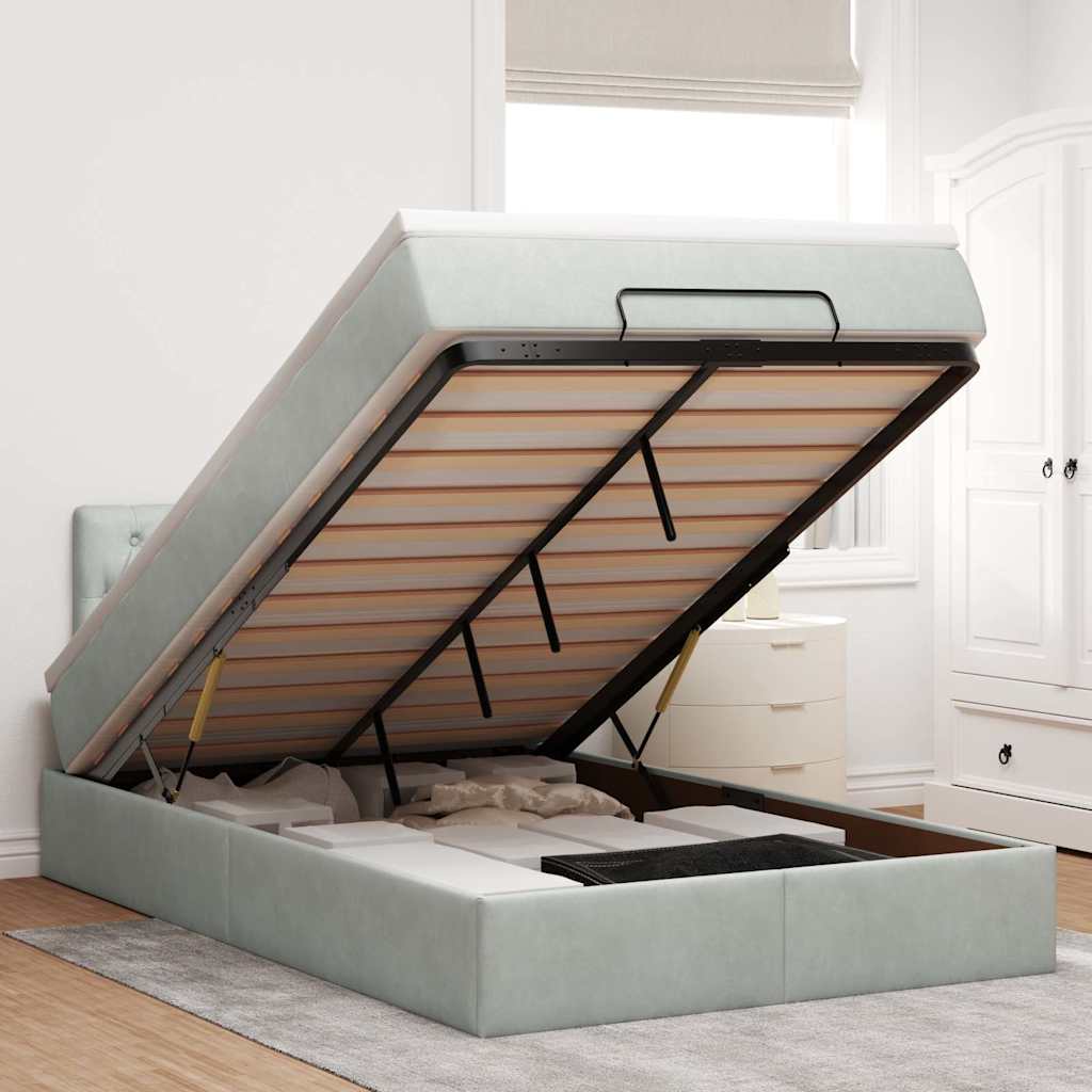 Ottoman bed met matras en LED's 120x200 cm fluweel lichtgrijs – afbeelding 1