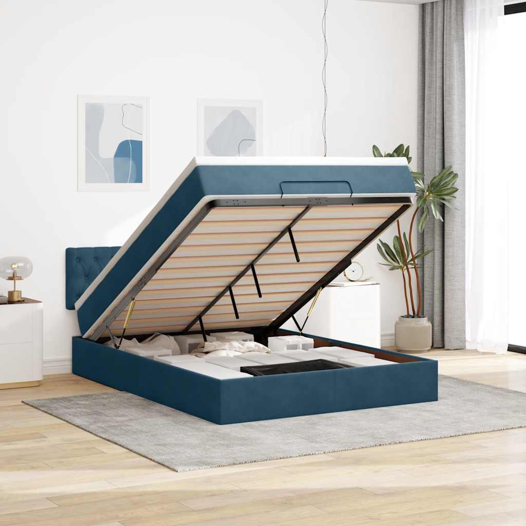 Ottoman bed met matras en LED's 140x190cm fluweel donkerblauw – afbeelding 1