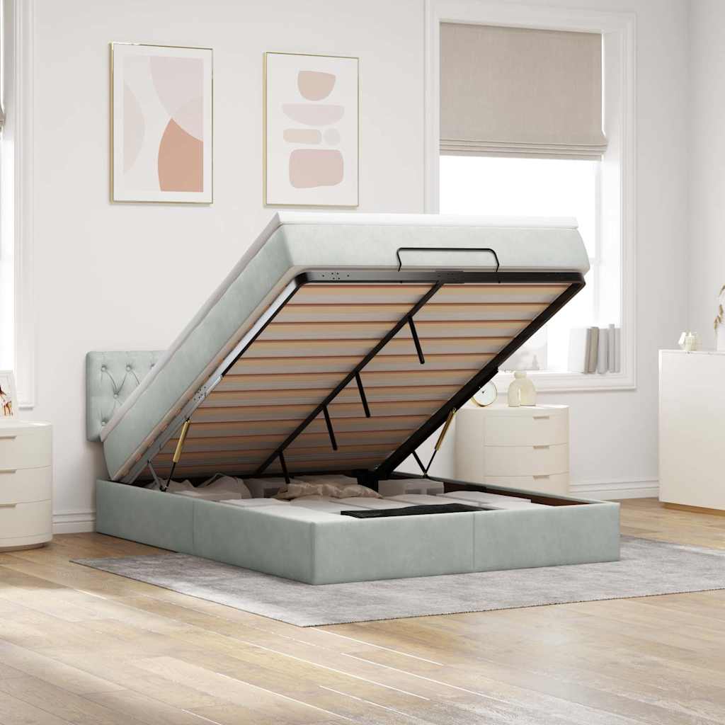 Ottoman bed met matras en LED's 140x200cm fluweel lichtgrijs – afbeelding 1