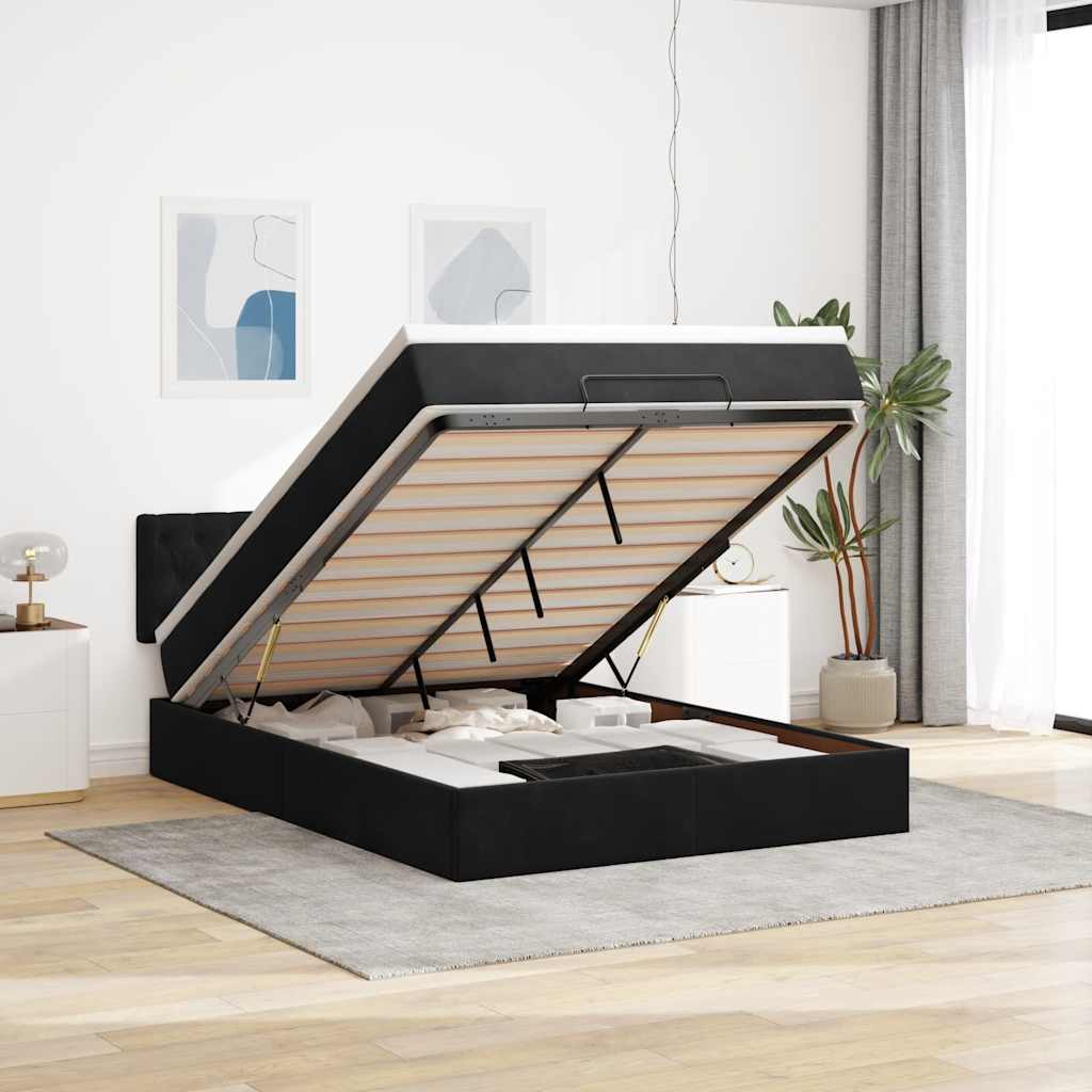 Ottoman bed met matras en LED's 140x200cm fluweel zwart – afbeelding 1