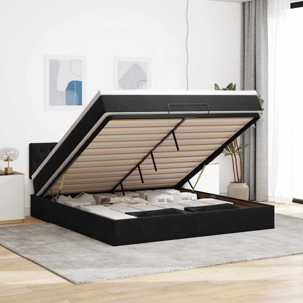 Ottoman bed met matras en LED's 160x200cm fluweel zwart – afbeelding 1