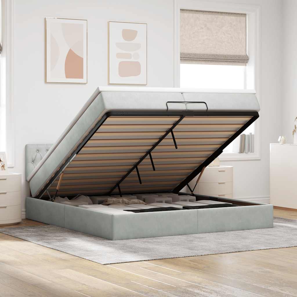 Ottoman bed met matrassen en LED's 200x200cm fluweel lichtgrijs – afbeelding 1