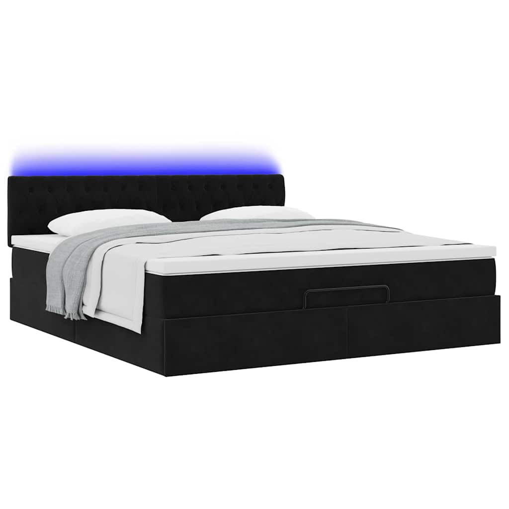 Ottoman bed met matrassen en LED's 200x200cm fluweel zwart – afbeelding 3