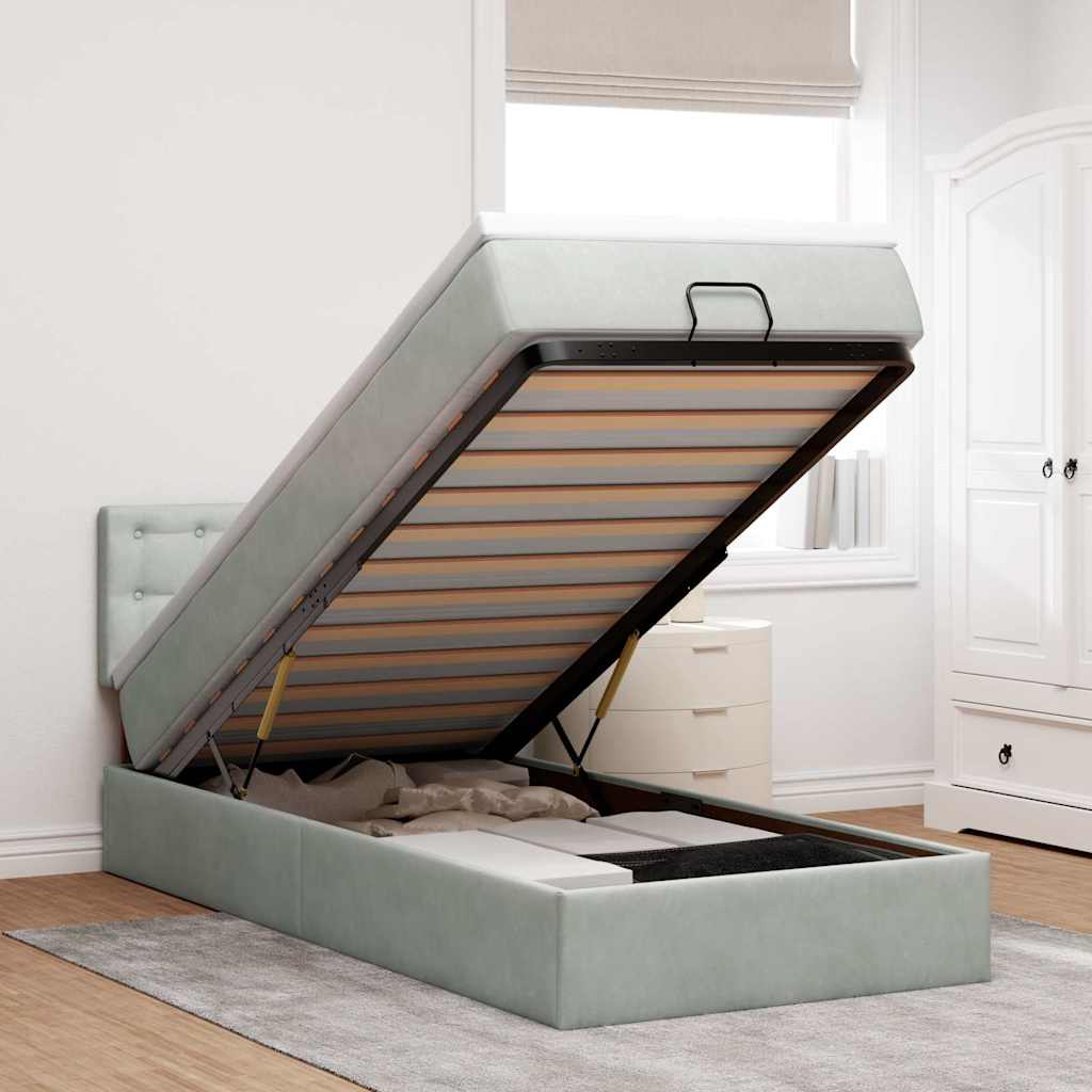 Ottoman bed met matras en LED's 80x200cm fluweel lichtgrijs – afbeelding 1