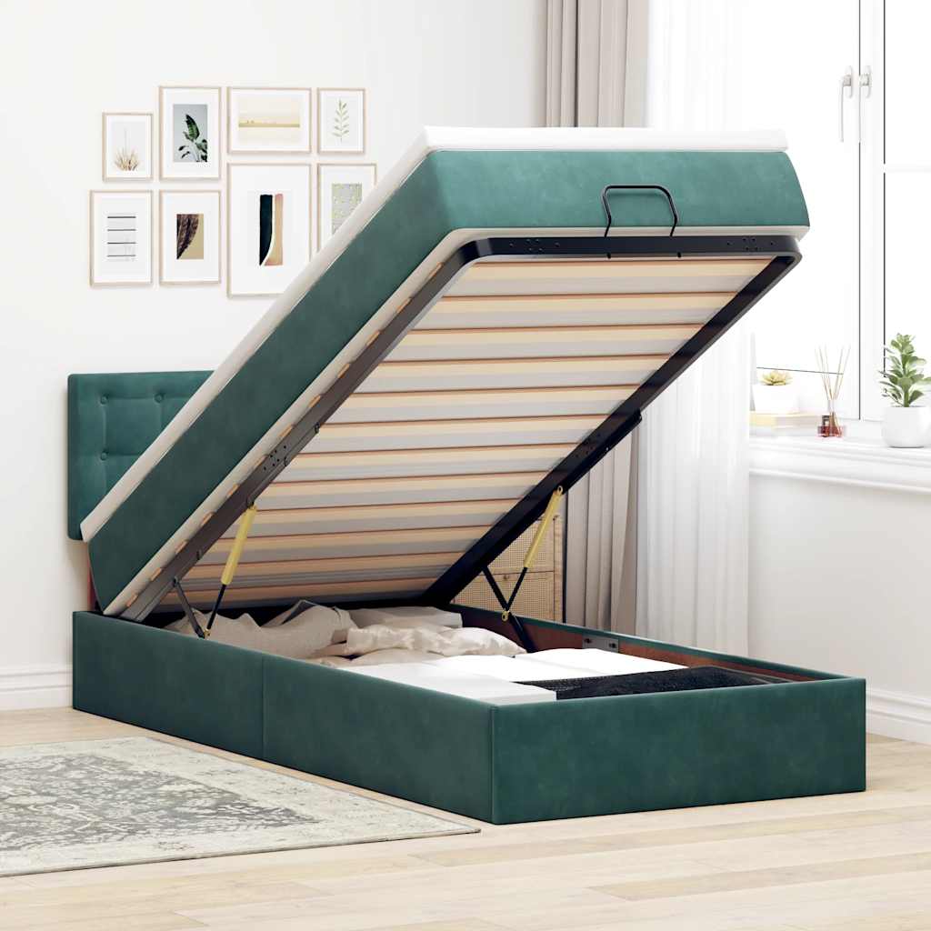 Bed poef met matras en LED's 90x200 cm fluweel donkergroen – afbeelding 1