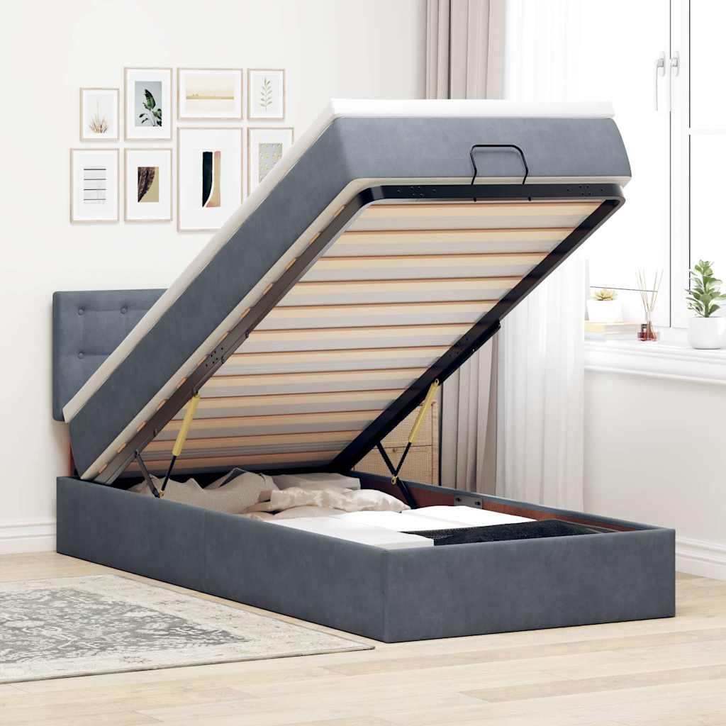 Ottoman bed met matras en LED's 100x200 cm fluweel donkergrijs – afbeelding 1