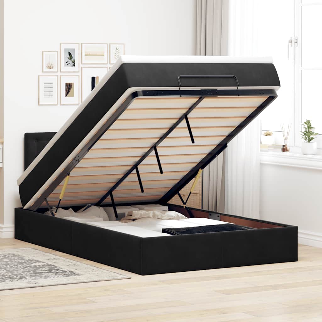Bed poef met matras en LED's 120x190 cm fluweel zwart – afbeelding 1