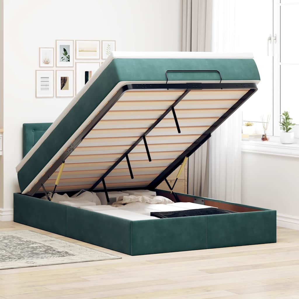 Bed poef met matras en LED's 120x190 cm fluweel donkergroen – afbeelding 1