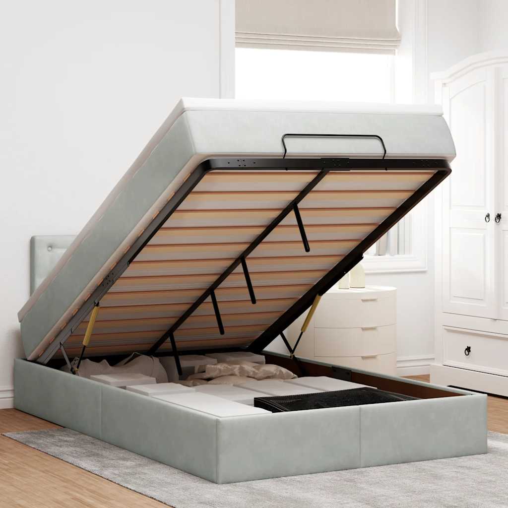 Ottoman bed met matras en LED's 120x200 cm fluweel lichtgrijs – afbeelding 1