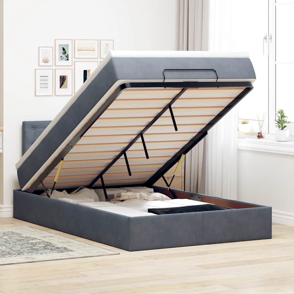 Ottoman bed met matras en LED's 120x200cm fluweel donkergrijs – afbeelding 1