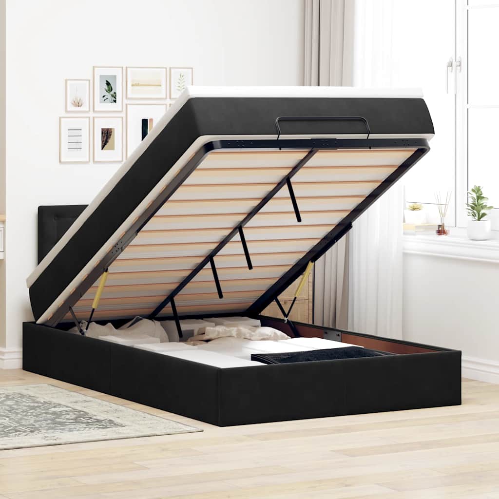 Ottoman bed met matras en LED's 120x200cm fluweel zwart – afbeelding 1