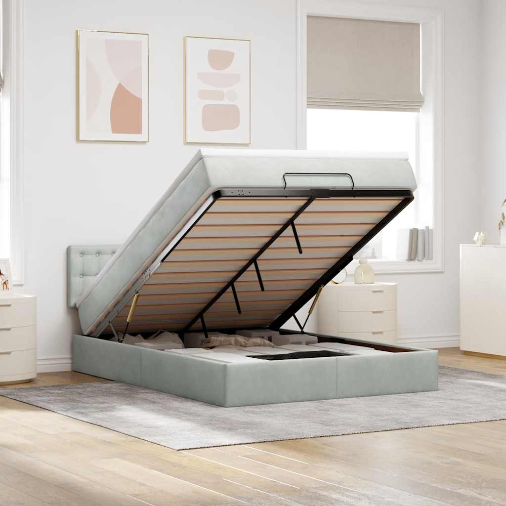Ottoman bed met matras en LED's 140x190cm fluweel lichtgrijs – afbeelding 1