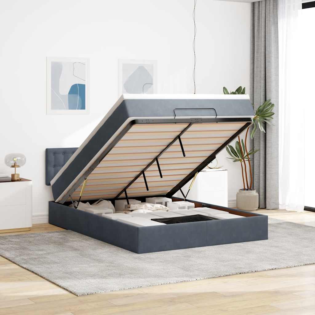 Ottoman bed met matras en LED's 140x200cm fluweel donkergrijs – afbeelding 1