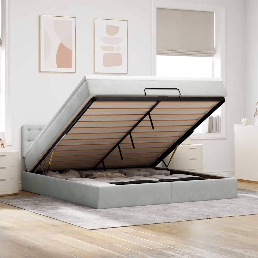 Ottoman bed met matras en LED's 180x200cm fluweel lichtgrijs – afbeelding 1