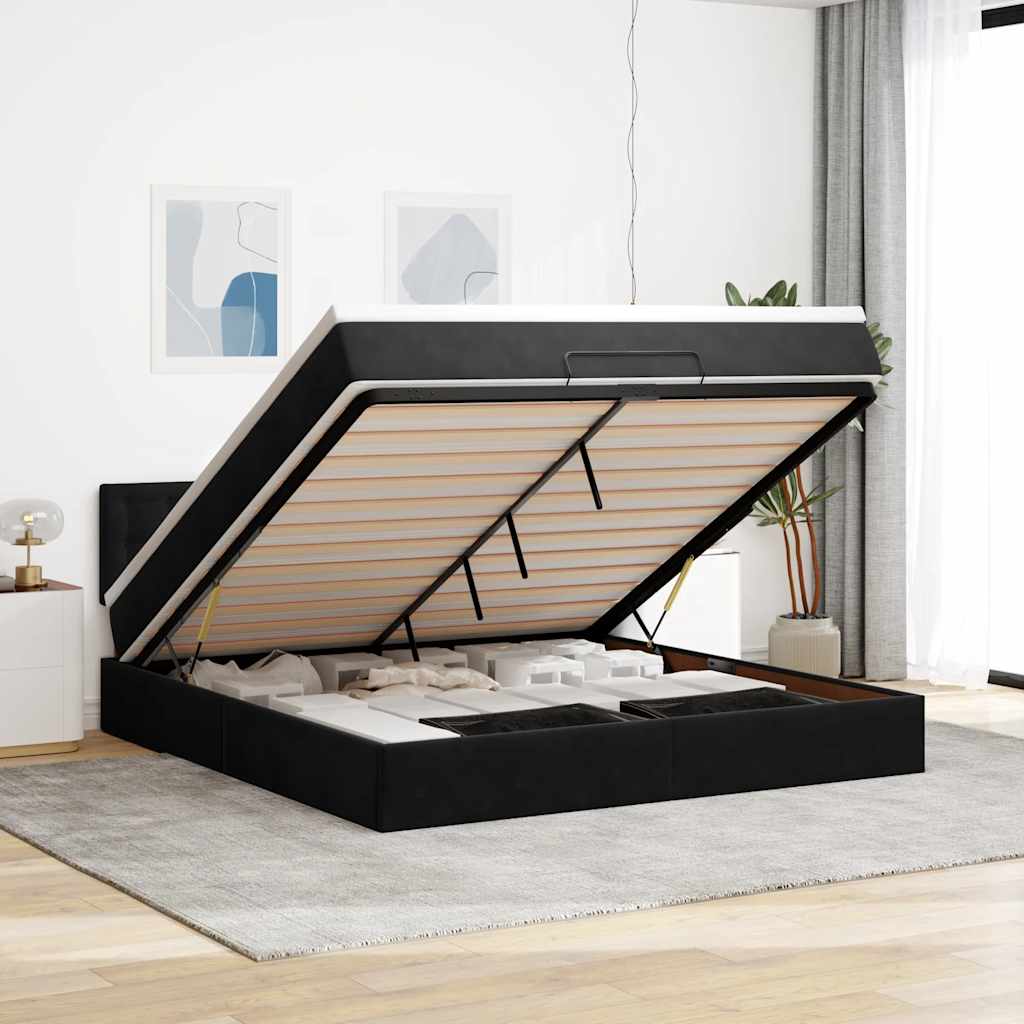 Ottoman bed met matras en LED's 180x200cm fluweel zwart – afbeelding 1