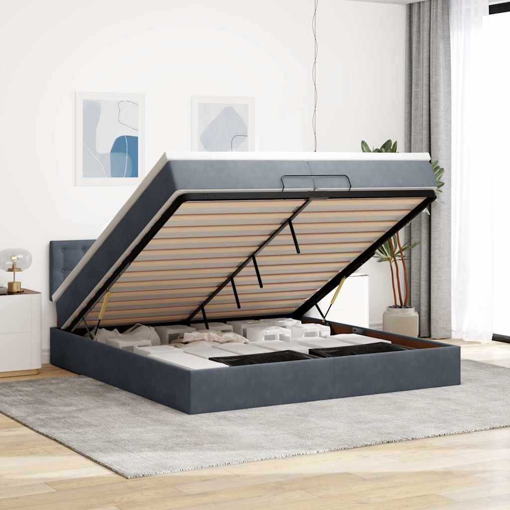 Ottoman bed met matrassen en LED's 200x200cm fluweel – afbeelding 1