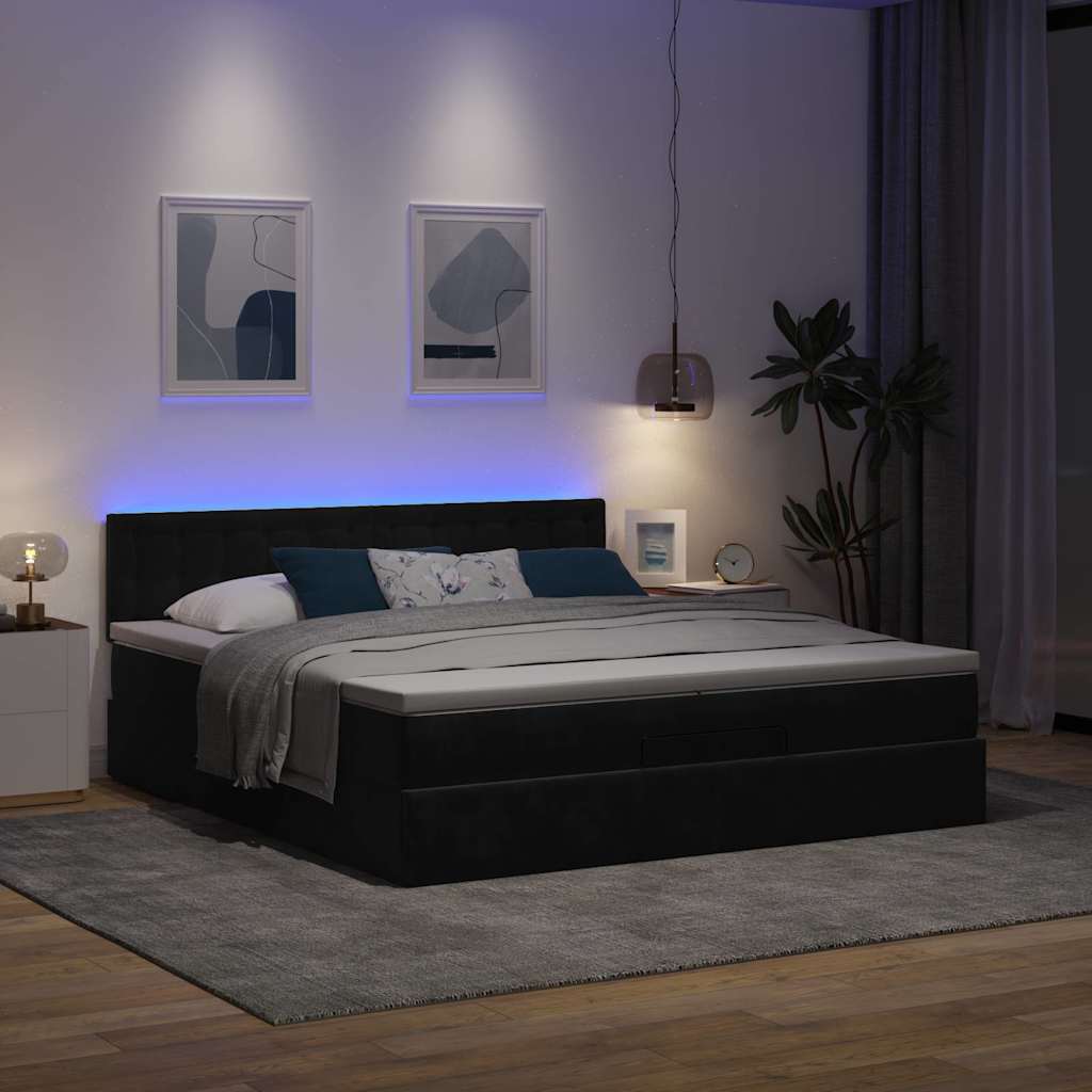 Ottoman bed met matrassen en LED's 200x200cm fluweel zwart – afbeelding 3