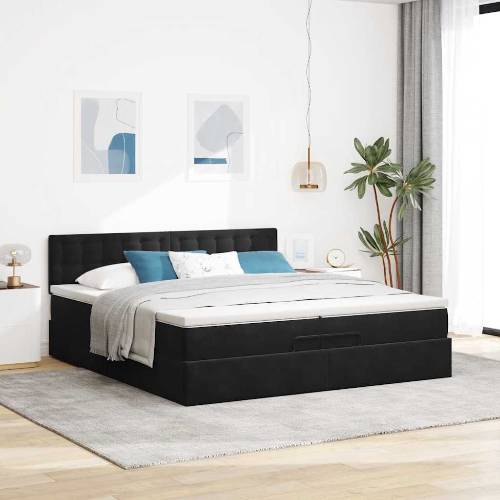 Ottoman bed met matrassen en LED's 200x200cm fluweel zwart – afbeelding 4