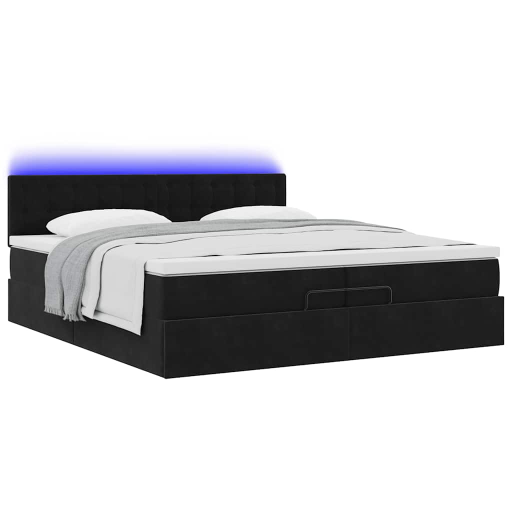 Ottoman bed met matrassen en LED's 200x200cm fluweel zwart – afbeelding 6
