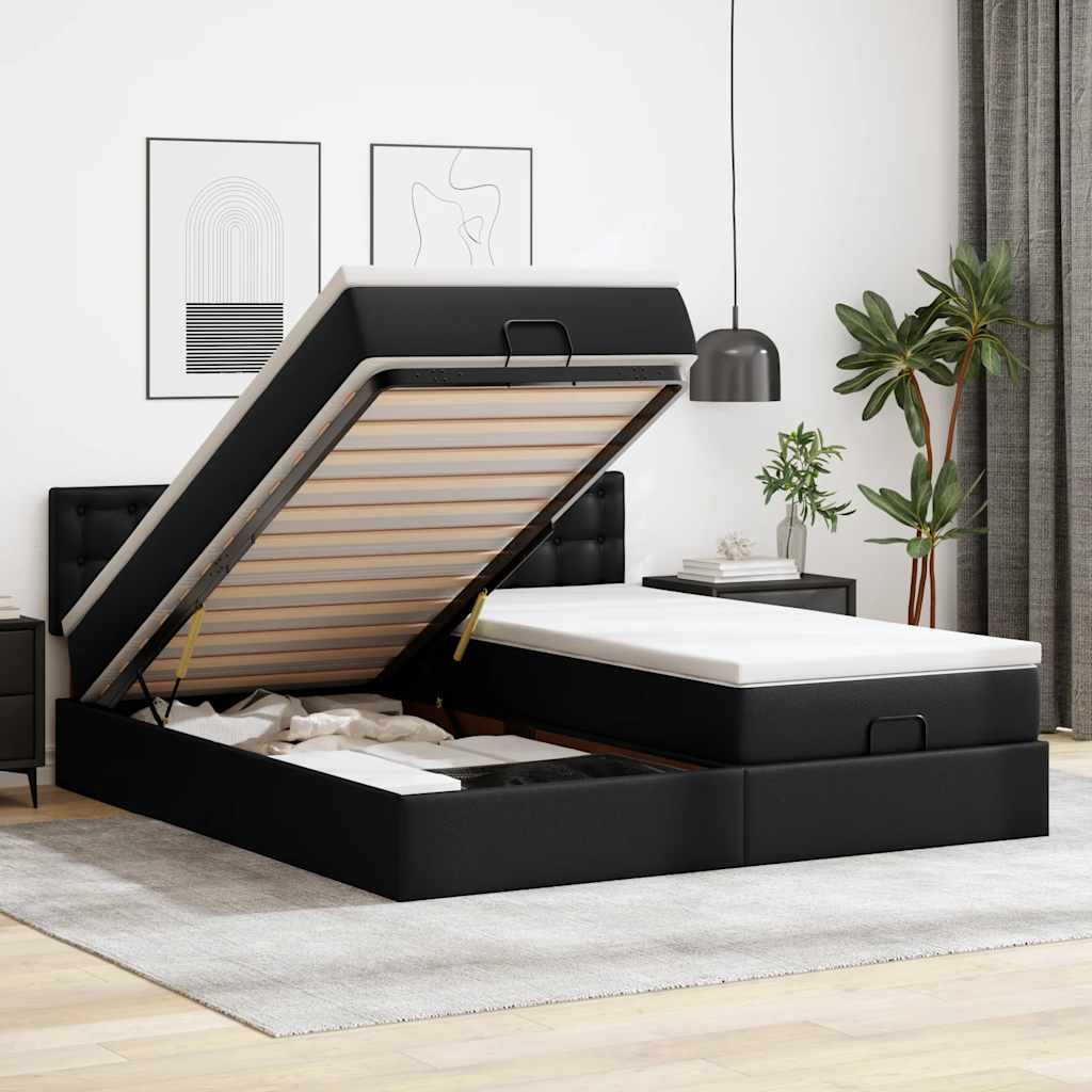 Bed poef met matrassen en LED's 180x200cm kunstleer zwart