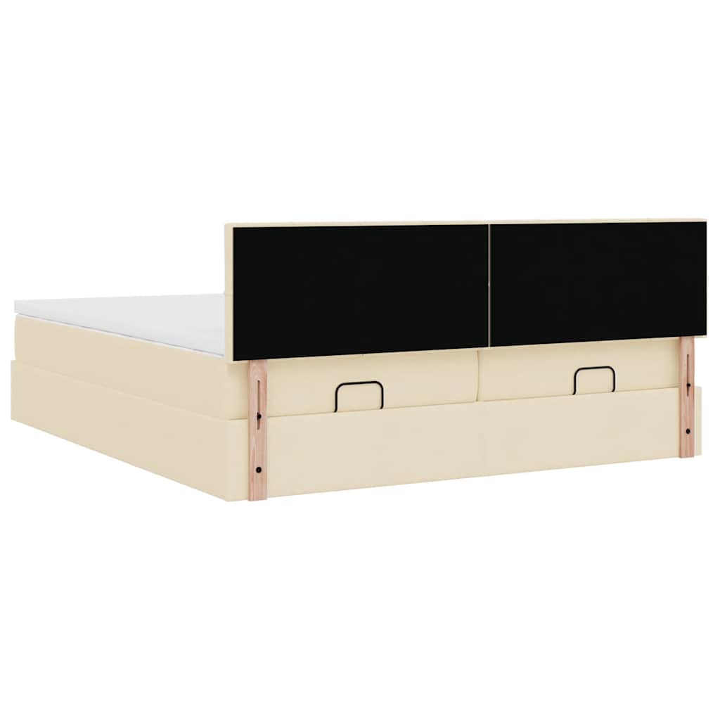 Ottoman bed met matrassen en LED's 200x200cm stof crèmekleurig – afbeelding 12