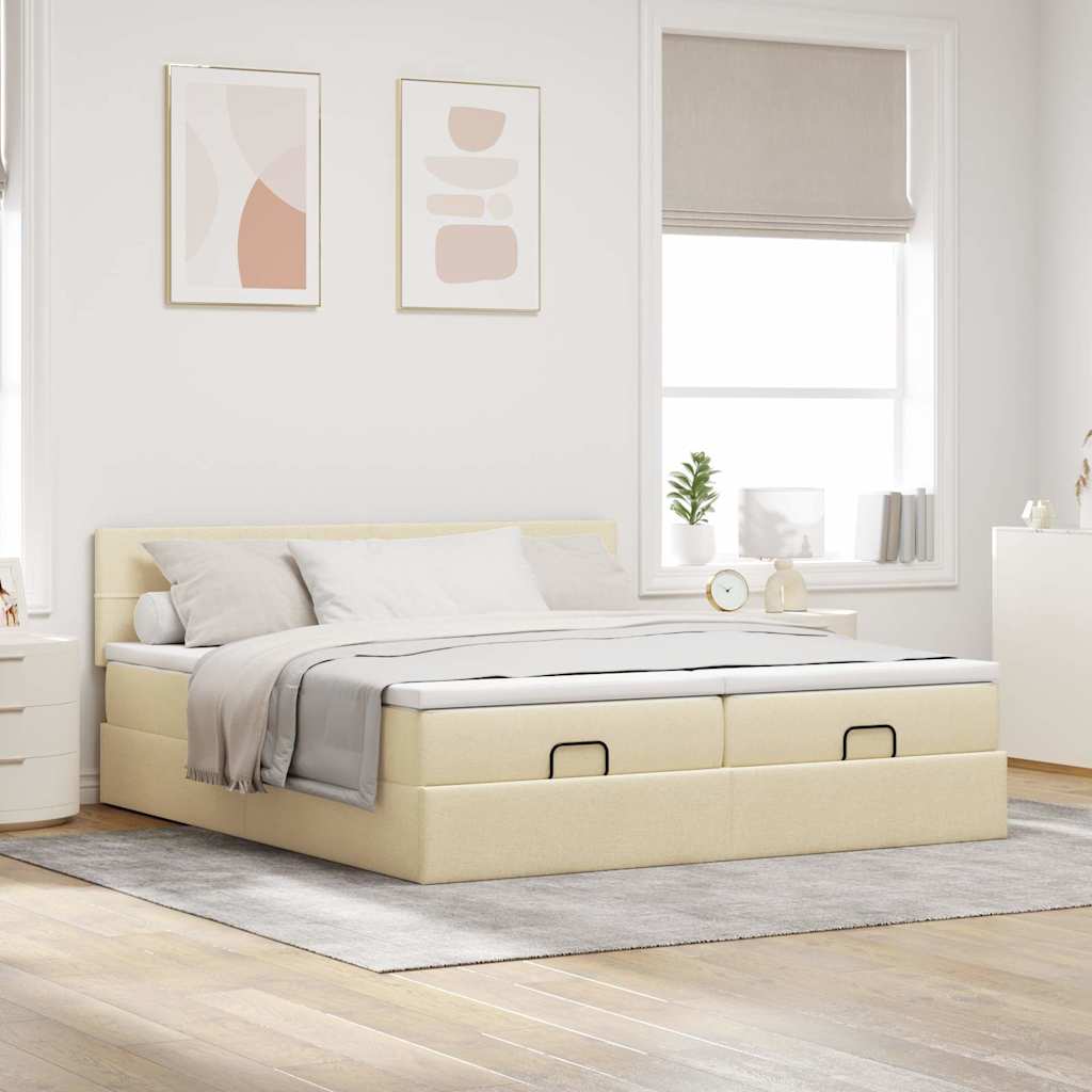 Ottoman bed met matrassen en LED's 200x200cm stof crèmekleurig – afbeelding 4