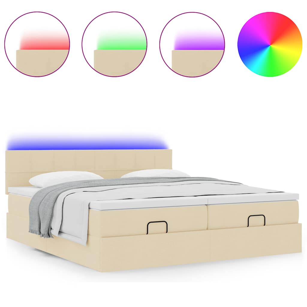 Ottoman bed met matrassen en LED's 200x200cm stof crèmekleurig – afbeelding 5