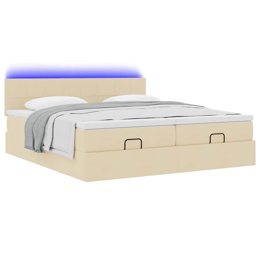 Ottoman bed met matrassen en LED's 200x200cm stof crèmekleurig – afbeelding 6