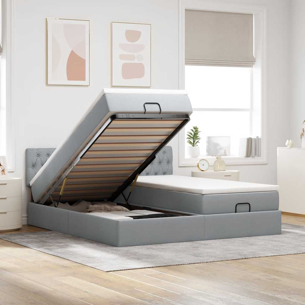 Ottoman bed met matrassen en LED's 180x200cm stof lichtgrijs – afbeelding 1