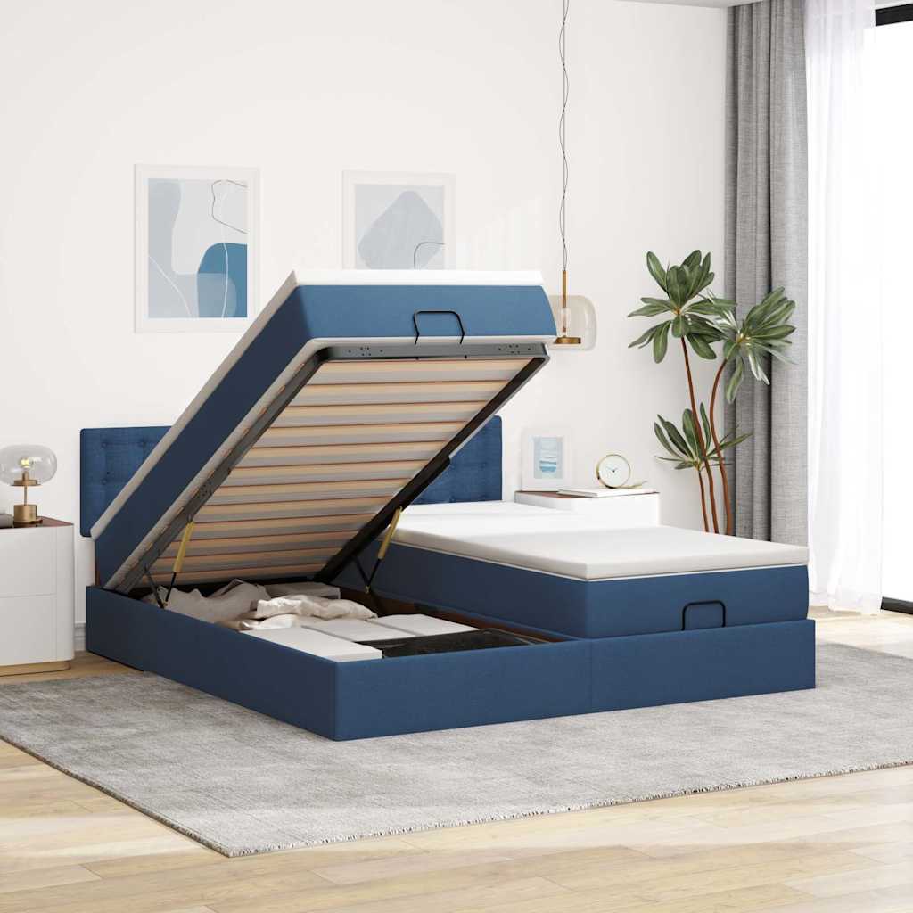 Ottoman bed met matrassen en LED's 160x200cm stof blauw – afbeelding 1