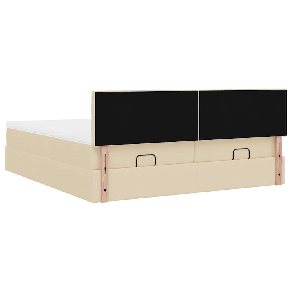 Ottoman bed met matrassen en LED's 200x200cm stof crèmekleurig – afbeelding 12