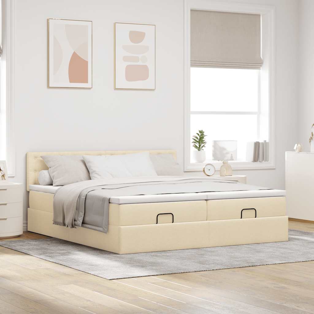 Ottoman bed met matrassen en LED's 200x200cm stof crèmekleurig – afbeelding 4