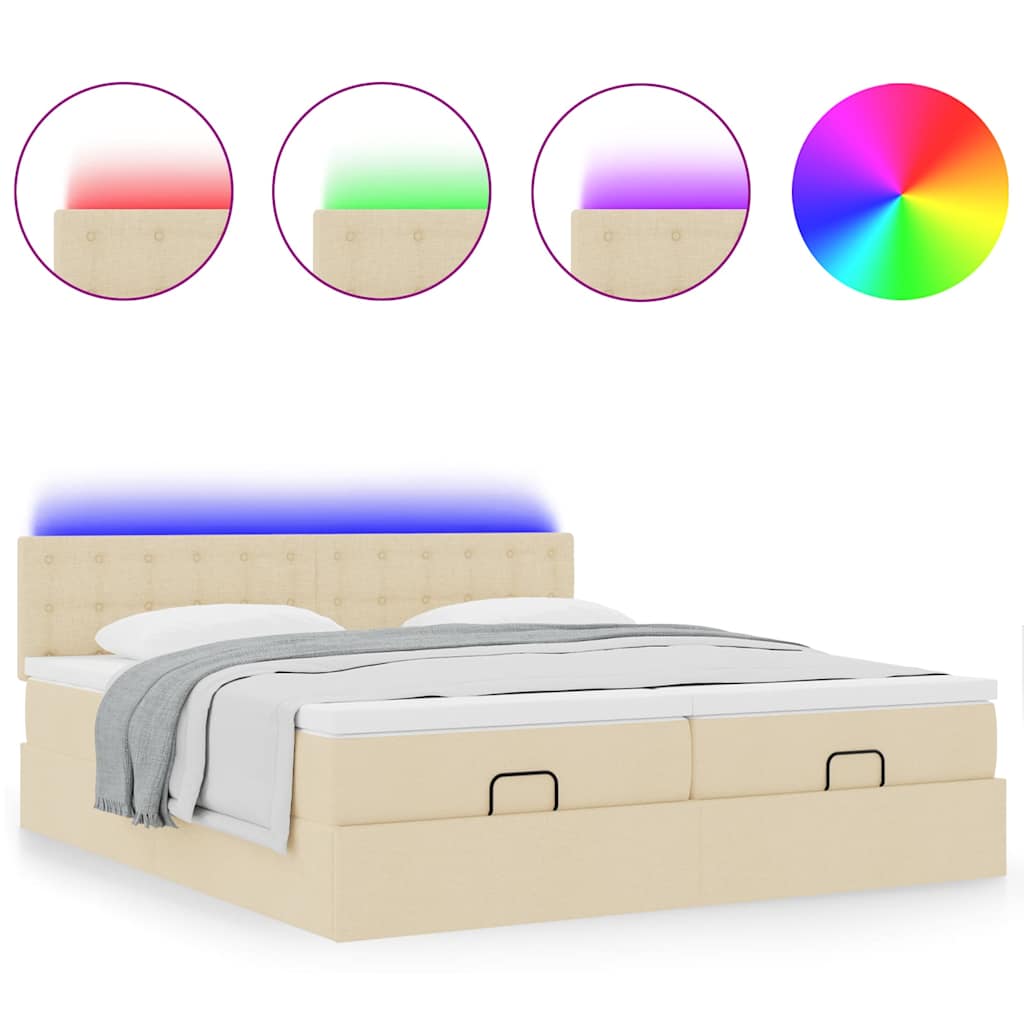 Ottoman bed met matrassen en LED's 200x200cm stof crèmekleurig – afbeelding 5