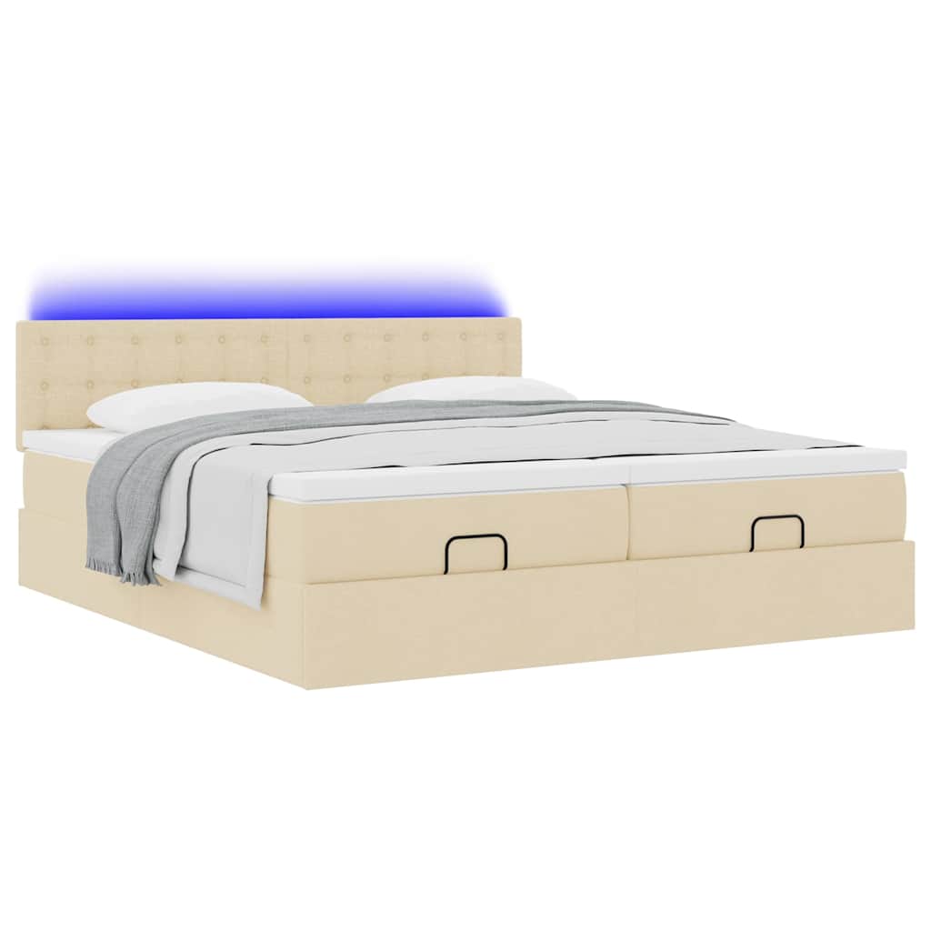 Ottoman bed met matrassen en LED's 200x200cm stof crèmekleurig – afbeelding 6