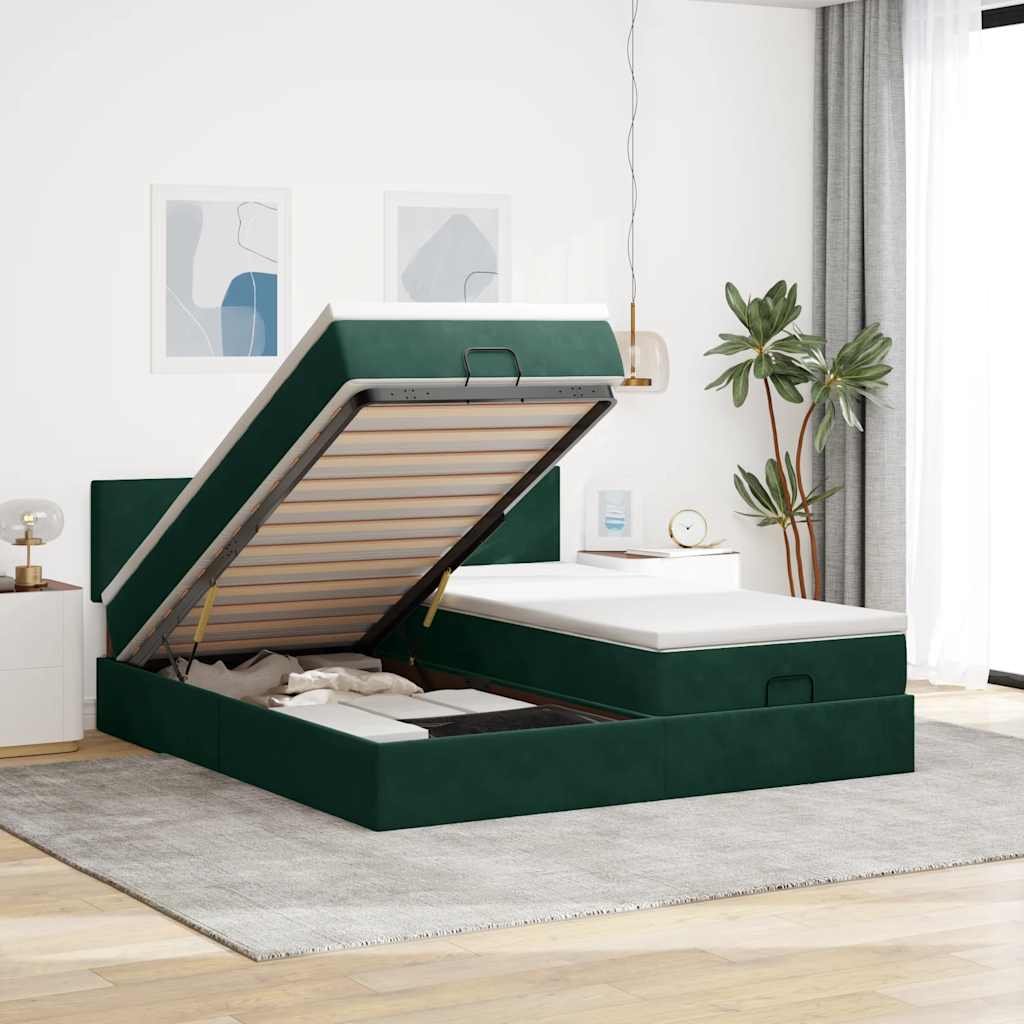 Ottoman bed met matrassen en LED's 160x200cm fluweel – afbeelding 1