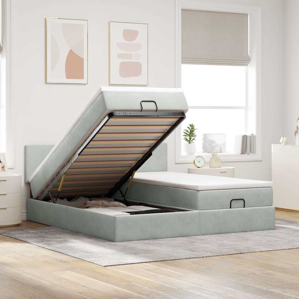 Ottoman bed met matrassen en LED's 200x200cm fluweel lichtgrijs – afbeelding 1