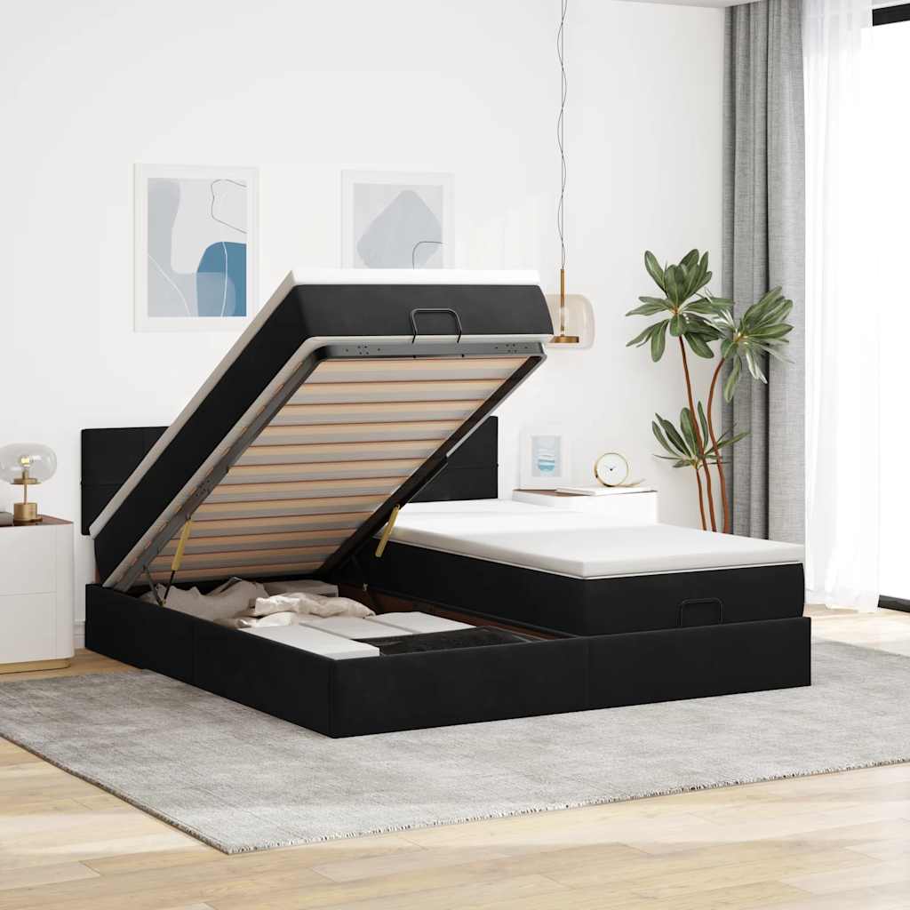 Ottoman bed met matrassen en LED's 160x200cm fluweel zwart – afbeelding 1