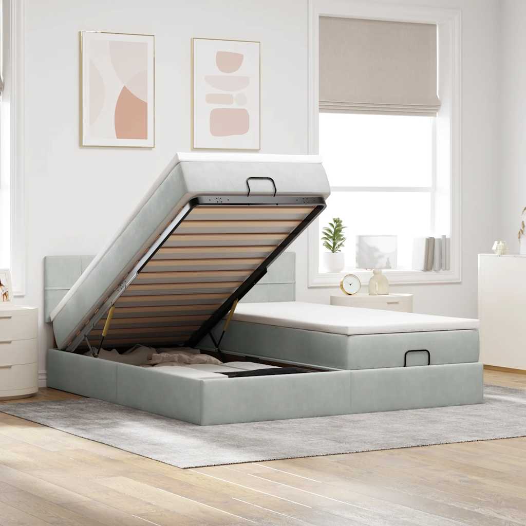 Ottoman bed met matrassen en LED's 180x200cm fluweel lichtgrijs – afbeelding 1