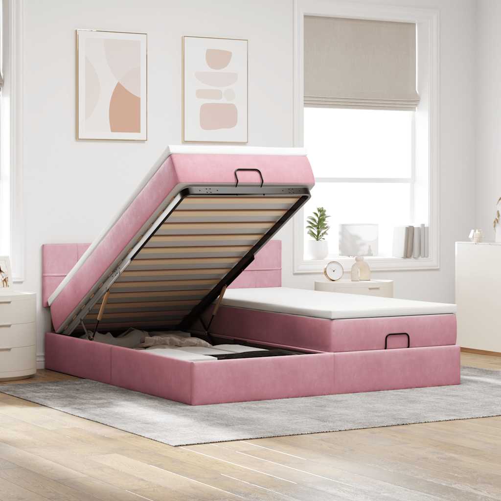 Ottoman bed met matrassen en LED's 180x200cm fluweel roze – afbeelding 1