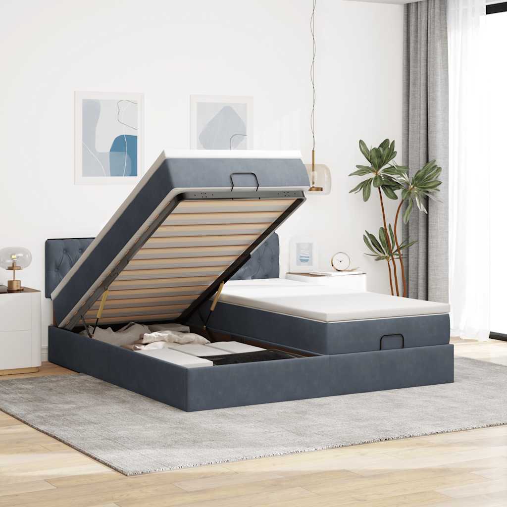 Ottoman bed met matrassen en LED's 160x200cm fluweel – afbeelding 1