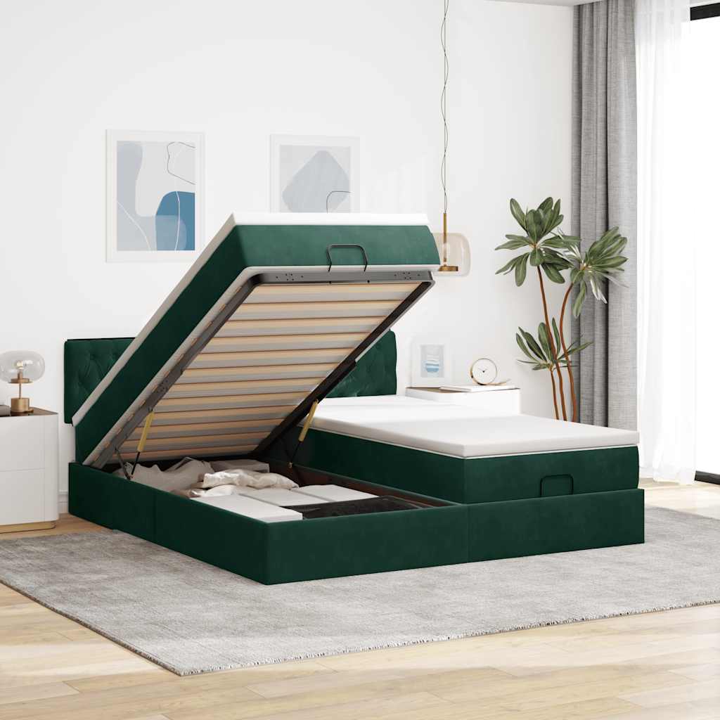 Ottoman bed met matrassen en LED's 160x200cm fluweel – afbeelding 1