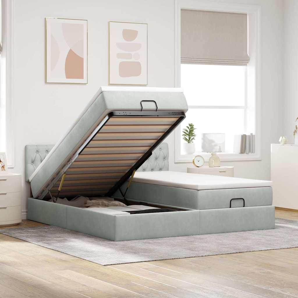 Ottoman bed met matrassen en LED's 180x200cm fluweel lichtgrijs – afbeelding 1