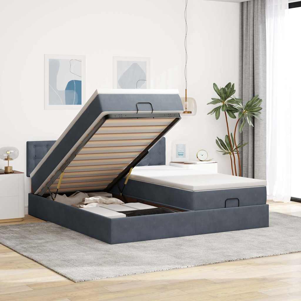 Ottoman bed met matrassen en LED's 160x200cm fluweel – afbeelding 1