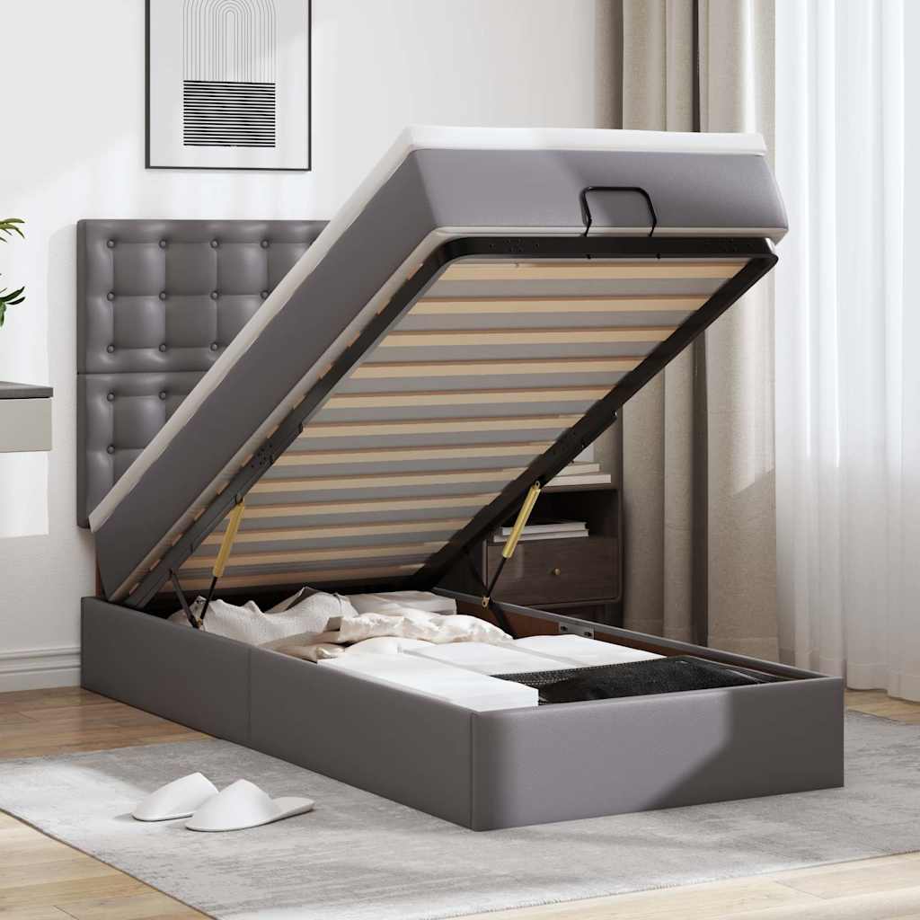 Ottomaanse bed met matras 80x200cm kunstleer grijs – afbeelding 1