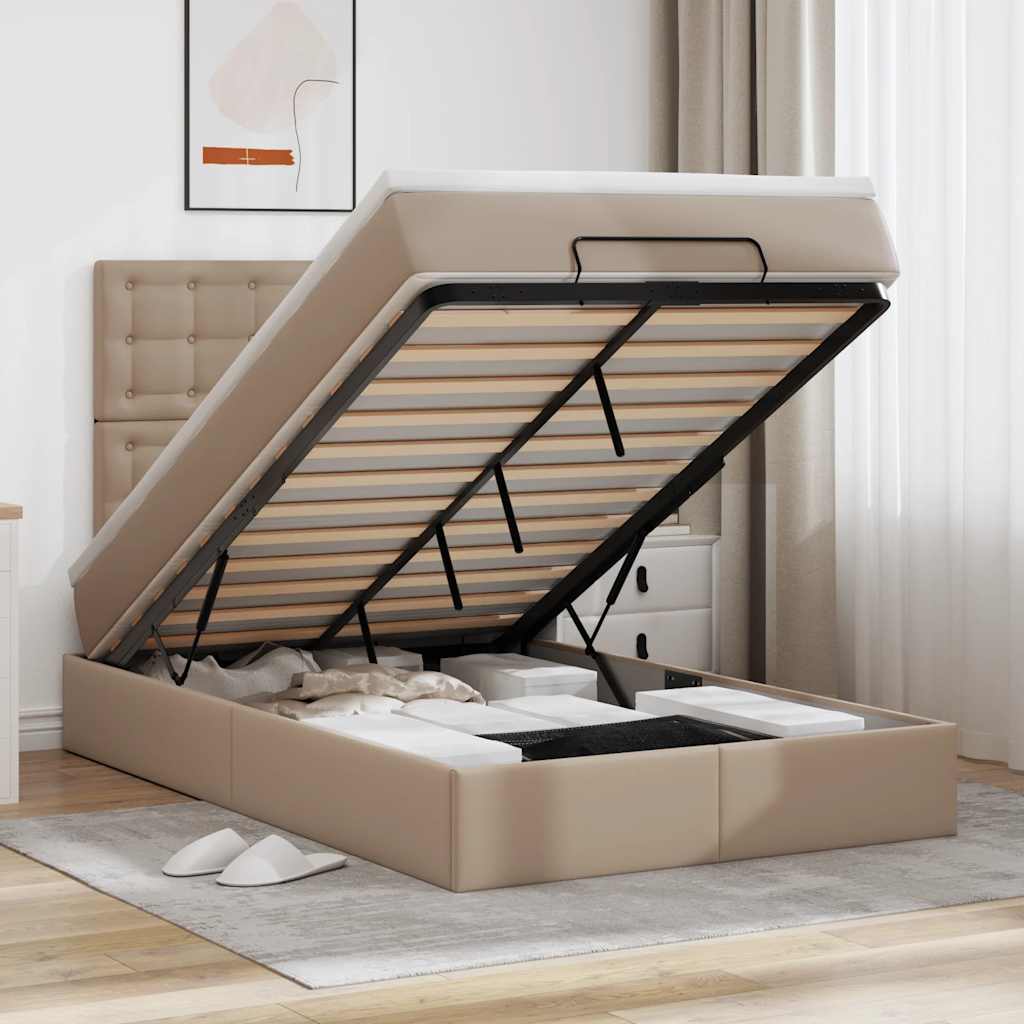 Ottoman bed met matras 120x190 cm kunstleer cappuccinokleurig – afbeelding 1