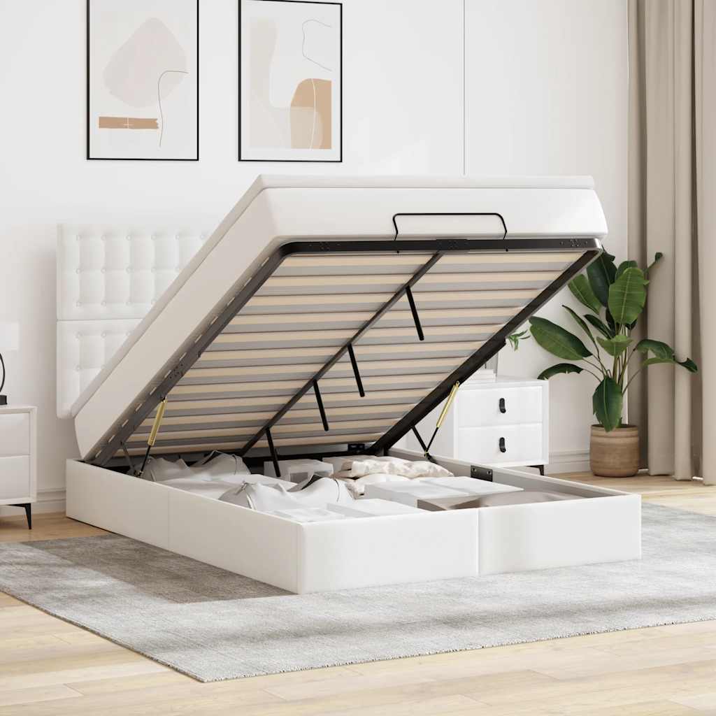 Ottoman bed met matras 140x190cm kunstleer wit – afbeelding 1