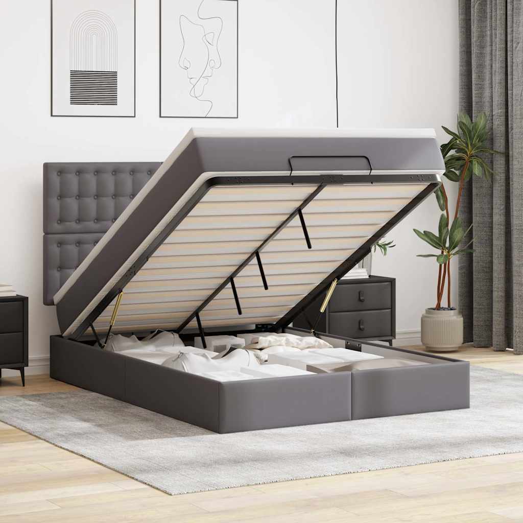 Ottoman bed met matras 140x200cm kunstleer grijs – afbeelding 1
