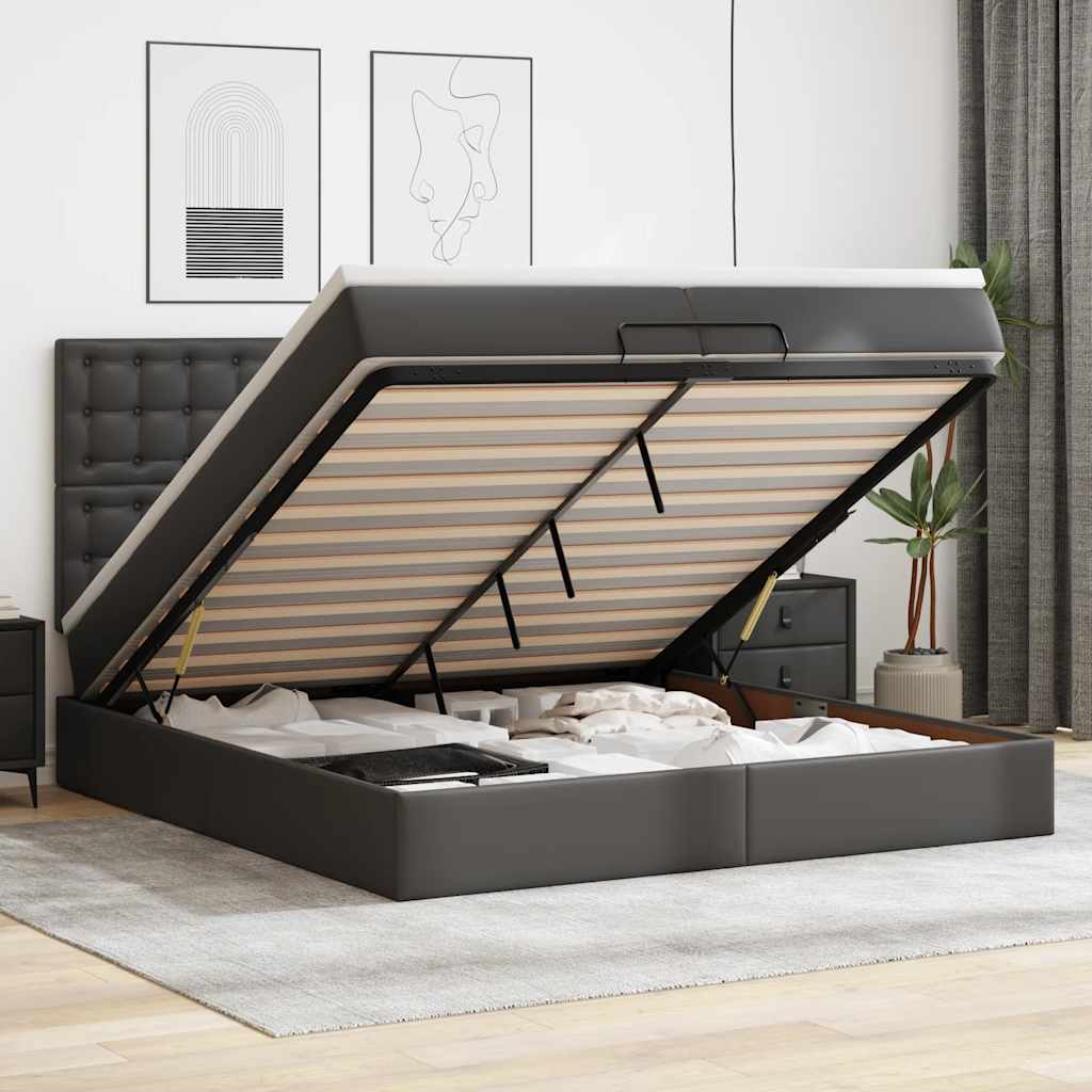 Ottoman bed met matrassen 200x200cm kunstleer zwart – afbeelding 1