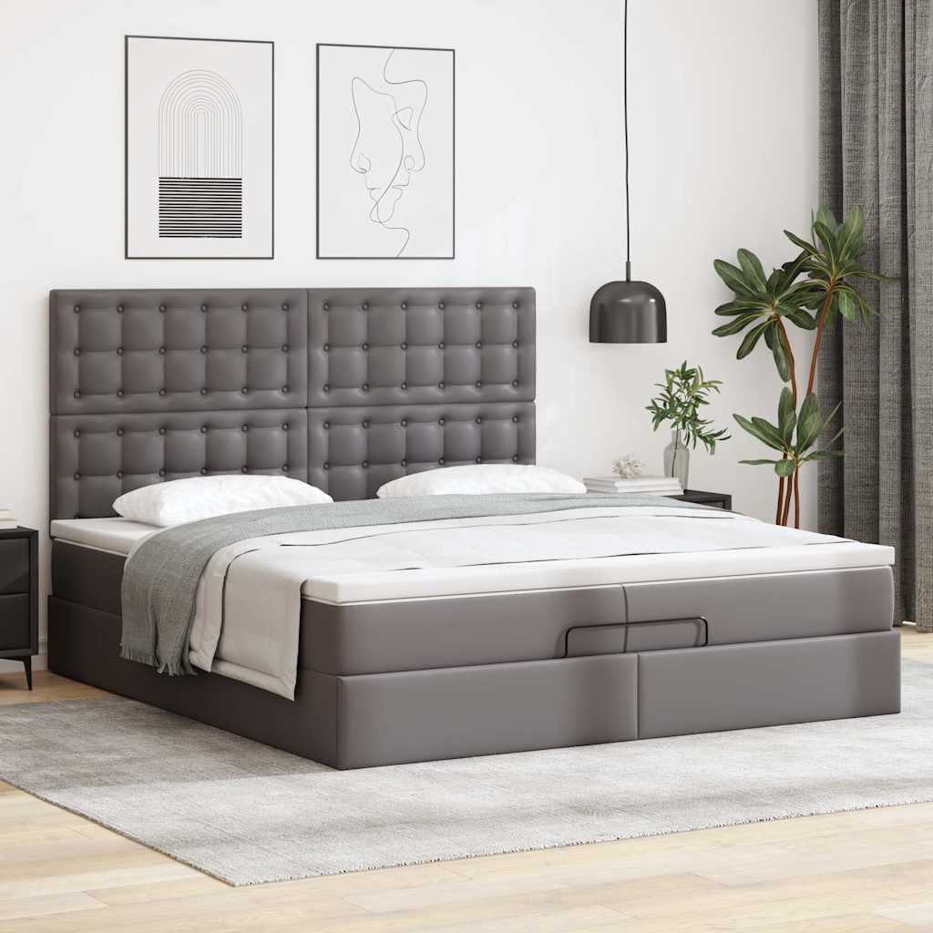Ottoman bed met matrassen 200x200cm kunstleer grijs – afbeelding 3